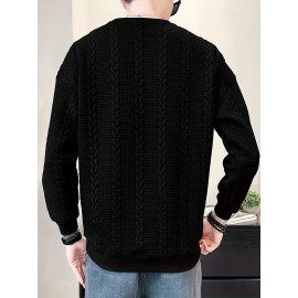 Men's Jacquard Round Neck Sweatshirt, Loose Trendy Pullover, Men's Clothing For Autumn Winter