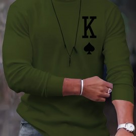 Letter K Print Long Sleeve Sports Shirt, Men's Casual Crew Neck Sport T-shirt