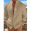 Vintage Men's Casual Loose Long Sleeve Shirt With Stand Collar, Spring Fall Outdoor