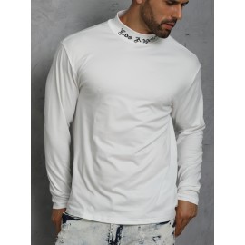 LOS ANGELES Print Men's Casual Turtleneck Long Sleeve Fit Slim T-shirt, Spring Fall