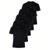 5pcs Men's Solid Cotton Lightweight Crew Neck T-Shirts Set For Summer Sports, Gift For Men