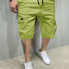 Men's Stylish Loose Solid Cargo Shorts With Pockets, Active Breathable Comfy Drawstring Shorts For Hiking Jogging Cycling Outdoor Fitness Workout