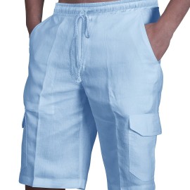 Classic Design Cotton Cargo Shorts, Men's Casual Multi Pocket Waist Drawstring Cargo Shorts For Summer Outdoor