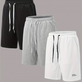 3pcs Classic Design Casual Cotton Slightly Stretch Drawstring Shorts, Men's Shorts For Summer