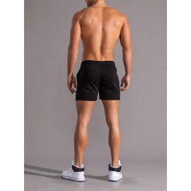 Letter Print Comfy Shorts, Men's Casual Slightly Stretch Elastic Waist Drawstring Shorts For Summer Basketball Beach Resort