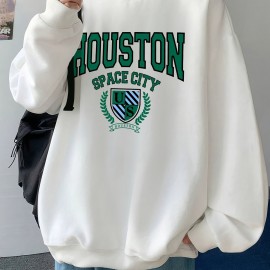 Men's Pullover Round Neck Long Sleeve Sweatshirt Green Badge Pattern Loose Casual Top For Autumn Winter Men's Clothing As Gifts