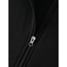 Color Block Men's All-match Hooded Sweatshirt, Men's Sports Zip Up Outwear With Pockets, Spring Fall