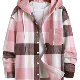 Men's Retro Plaid Hooded Shirt Jacket